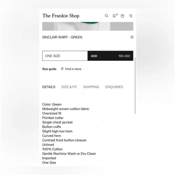 The Frankie Shop Green Sinclair Casual Button Down Shirt One Size - Picture 2 of 4